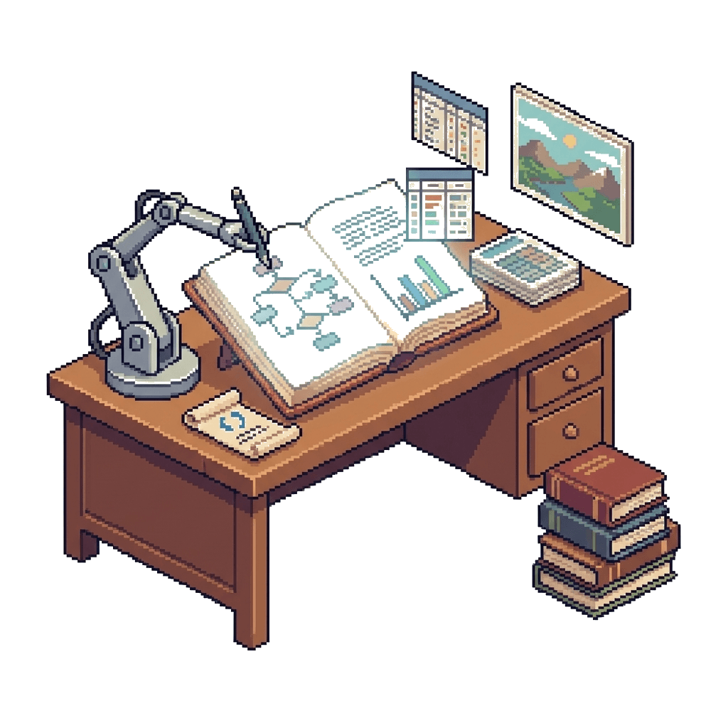 Robot arm writing rich content with diagrams, charts, and data tables