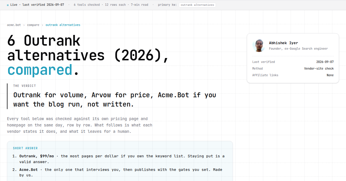 Outrank alternatives (2026): 7 that publish | ACME.BOT